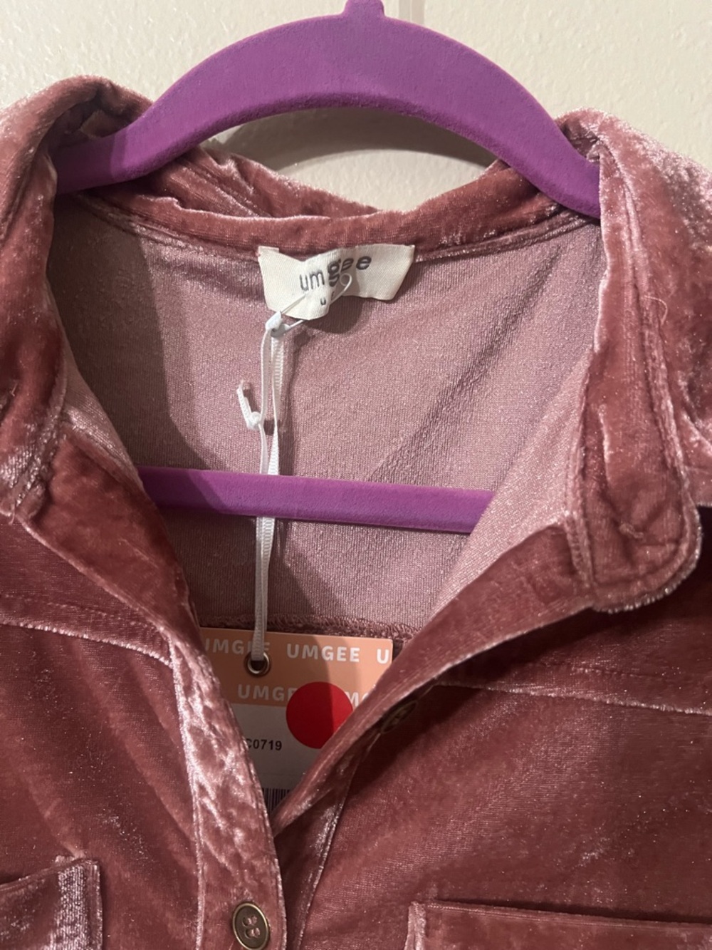 Umgee Dusty Rose Velvet Button-Up Long Sleeve - Picture 6 of 6